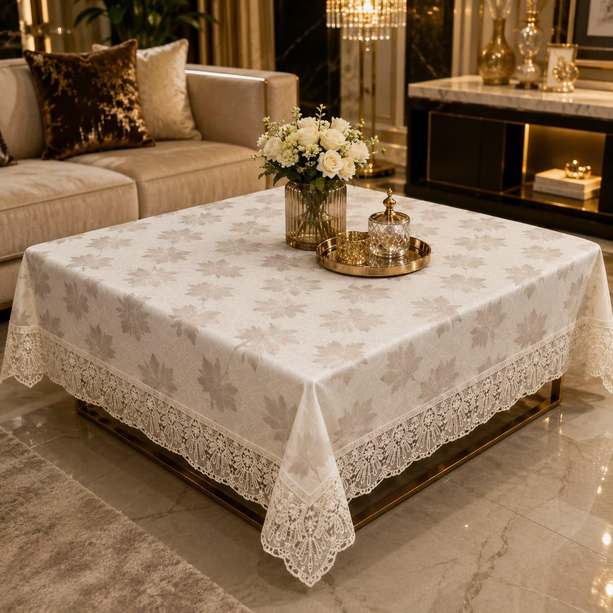 Square Table Cover for Centre Table, Coffee Table, PVC Material, Waterproof and Heatproof, 50"x50" (White Maple)-picture-28