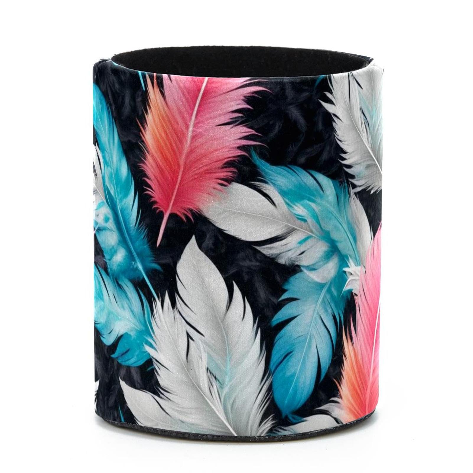 VAPOKF Round Pencil Holders for Desk, Colorful Feathers Pen Holders Pen Pot Makeup Brushes Storage Desktop Stationery Supplies Organiser for Home Office