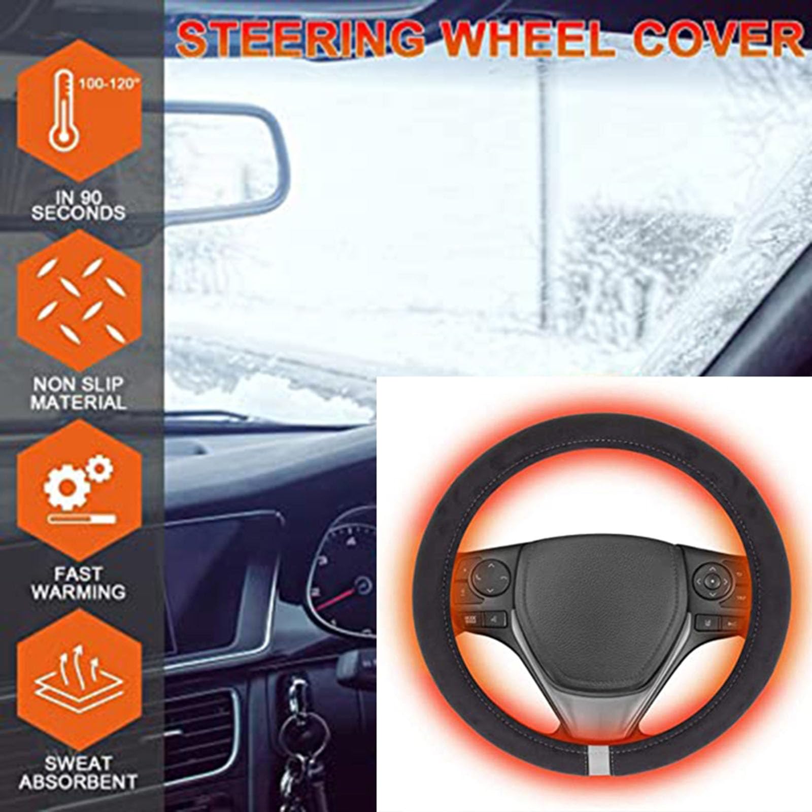 Housse chauffante élégante pour intérieur de voiture de 37 à 38 cm - 12 V - Housse chauffante pour l'hiver