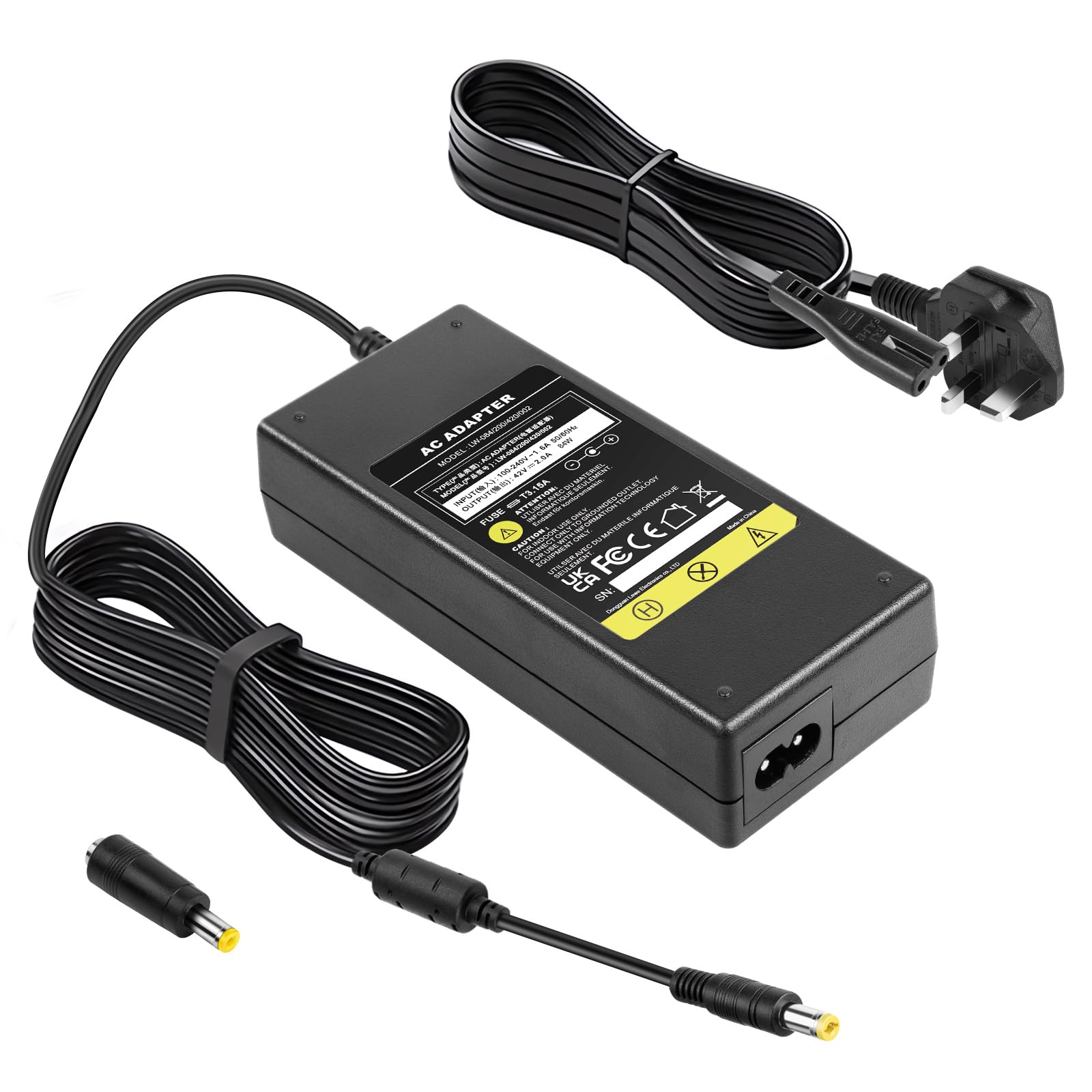 42V 2A Electric Bike Battery Charger for 36V 2A 10S Li-on Battery E-bike Electric Scooter Power Supply DC 5.5mm x 2.1mm UK Plug