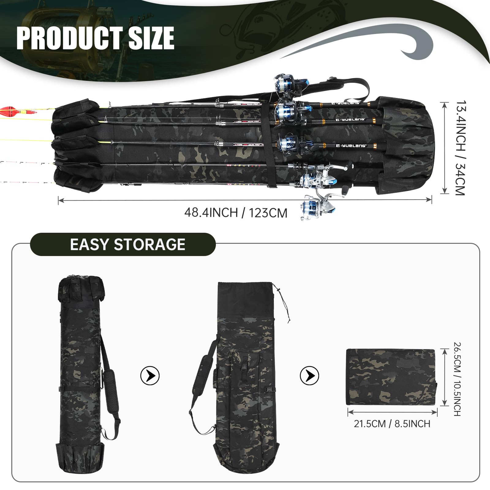 Borsa organizer per canna da pesca, per attrezzi e attrezzature da pesca, regalo per uomini, padri, figlie e amici, Caomo nero, all'aperto