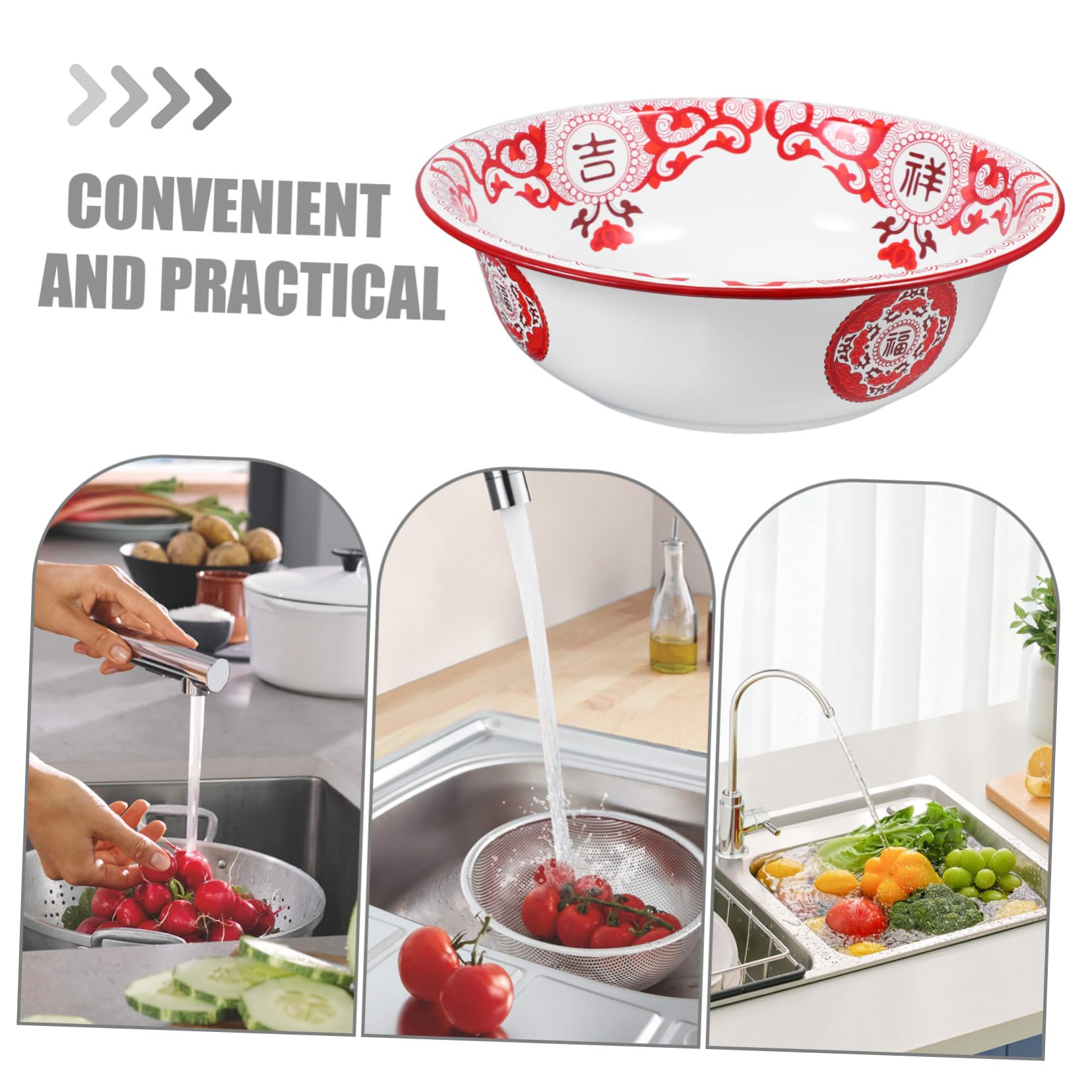 Angoily Lavabo De Esmalte Vintage Cuenco Grande Para Lavar Verduras Amasar Sopa La Cocina Palangana Esmaltada