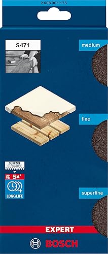 Miniatura 2 de Bosch Professional 3X Expert S471 - Bloques estándar (para madera blanda, pintura sobre madera, 2.717 x 3.819 x 1.024 in, grado mediofinosuperfino,