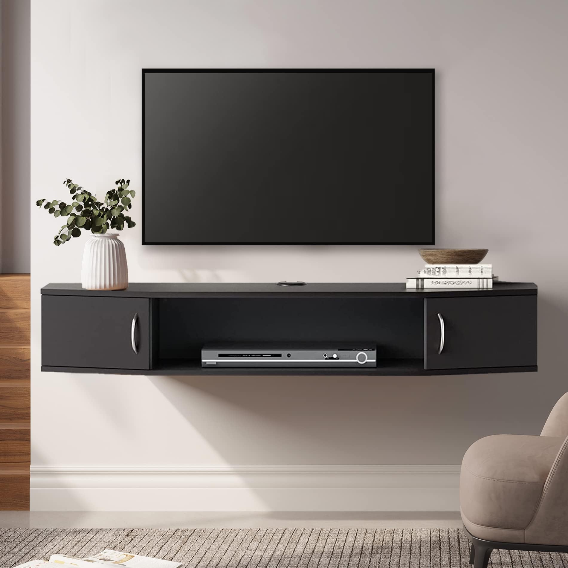 Floating TV Stand with Cabinet, Wall Mounted TV Shelf Media Console Entertainment Center Desk Storage Hutch for Home and Office, 41''