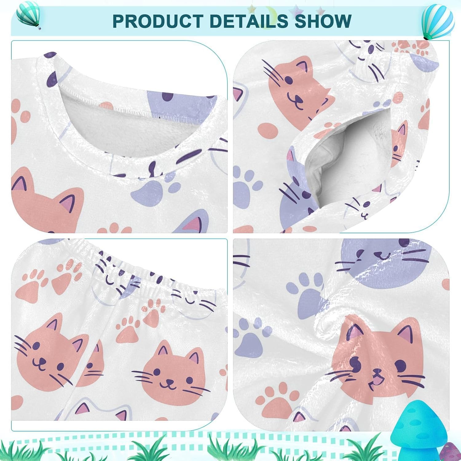 Cartoon Cat Plush Pajama Sets Soft Flannel Fleece Sleepwear