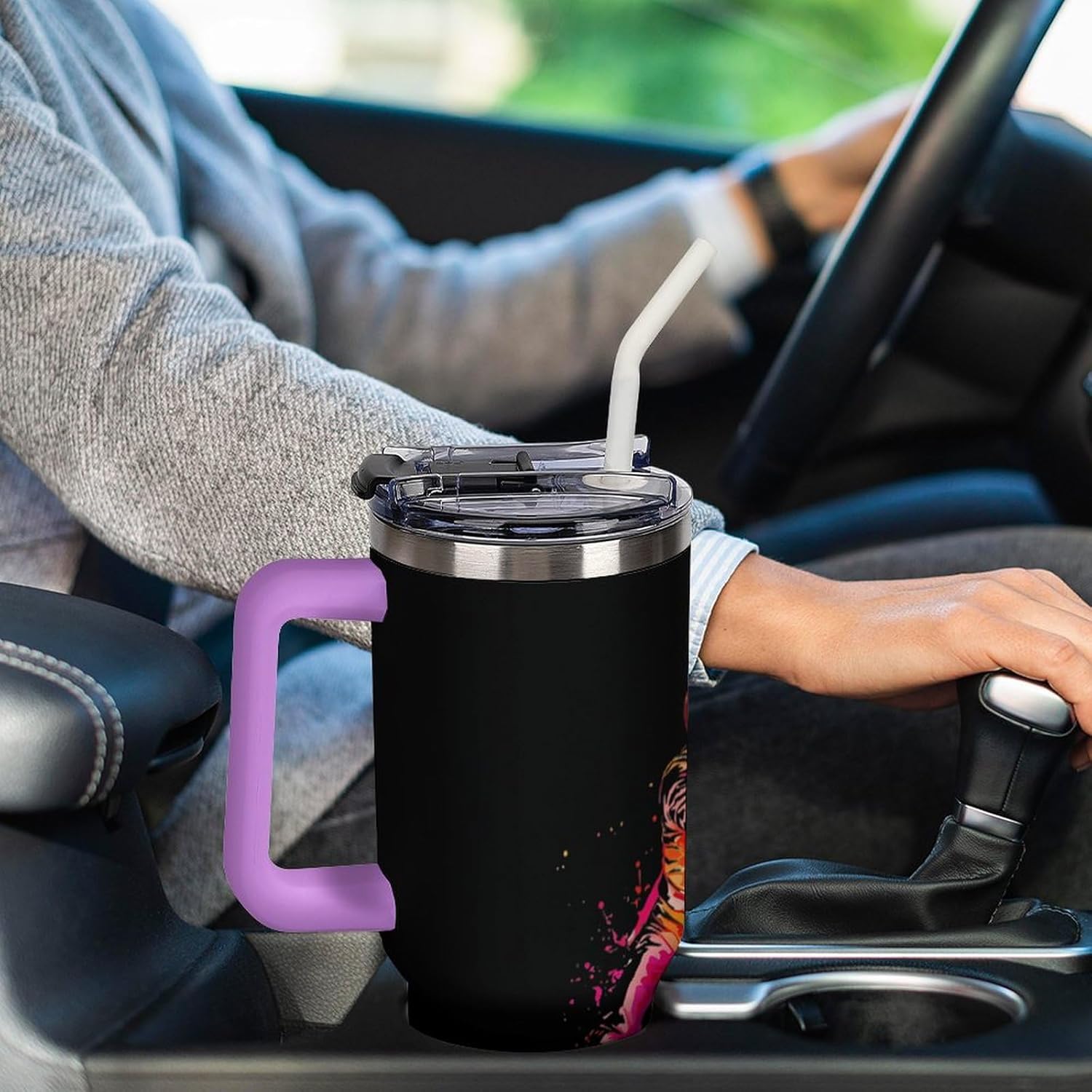 Colorful Fencing Player Funny 40 Oz Tumbler with Handle and Straw Lid Stainless Steel Travel Mug for Hot Cold Beverages