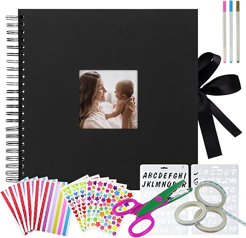 Álbum de fotos con espacio para foto de portada, 80 páginas de cartulina y espiral metálico, álbum con cinta de seda, ideal como álbum de fotos y