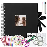 Vienrose Scrapbook Photo Album with Corner Stickers 12x12 inches DIY with Cover Photo Pocket 80 Pages Silk Ribbon Hardcover Album for Guest Book Wedding Baby Shower Christmas Black