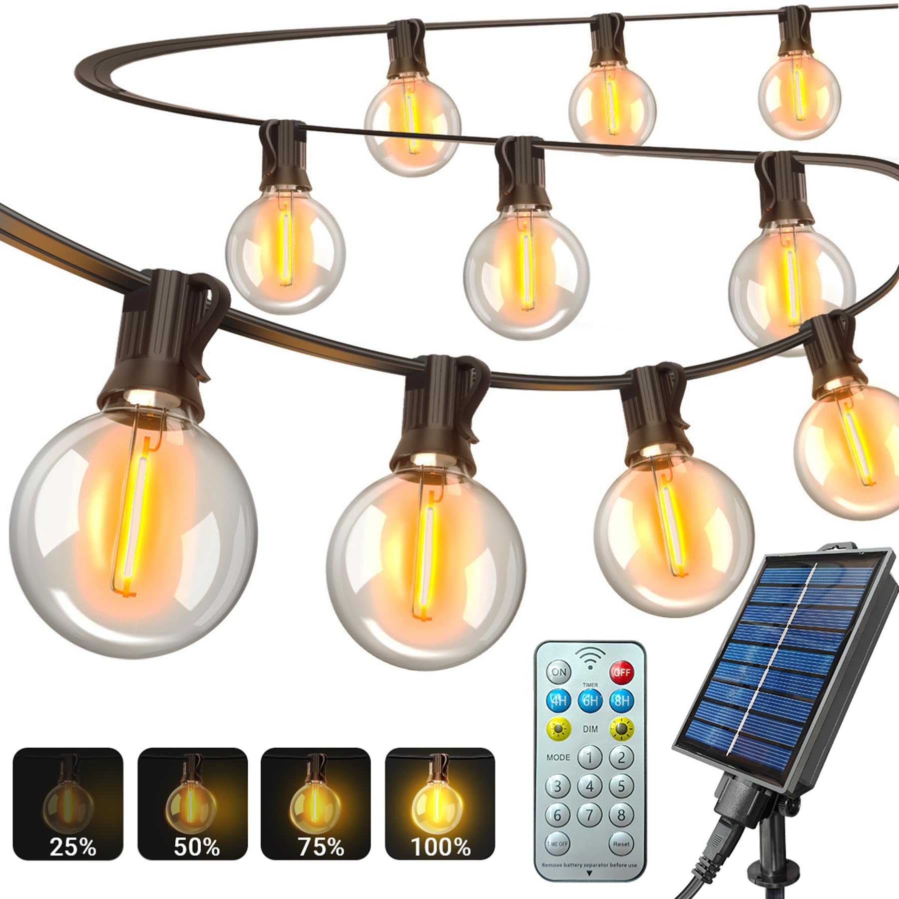 ARKOCHIC Solar Lights Outdoor Garden, Festoon Lights Outdoor with 20+1 G40 Shatterproof Bulbs, 8 Modes Garden Lights Solar Powered Waterproof with Remote Control for Patio Party Gazebo (15m-Sloar)