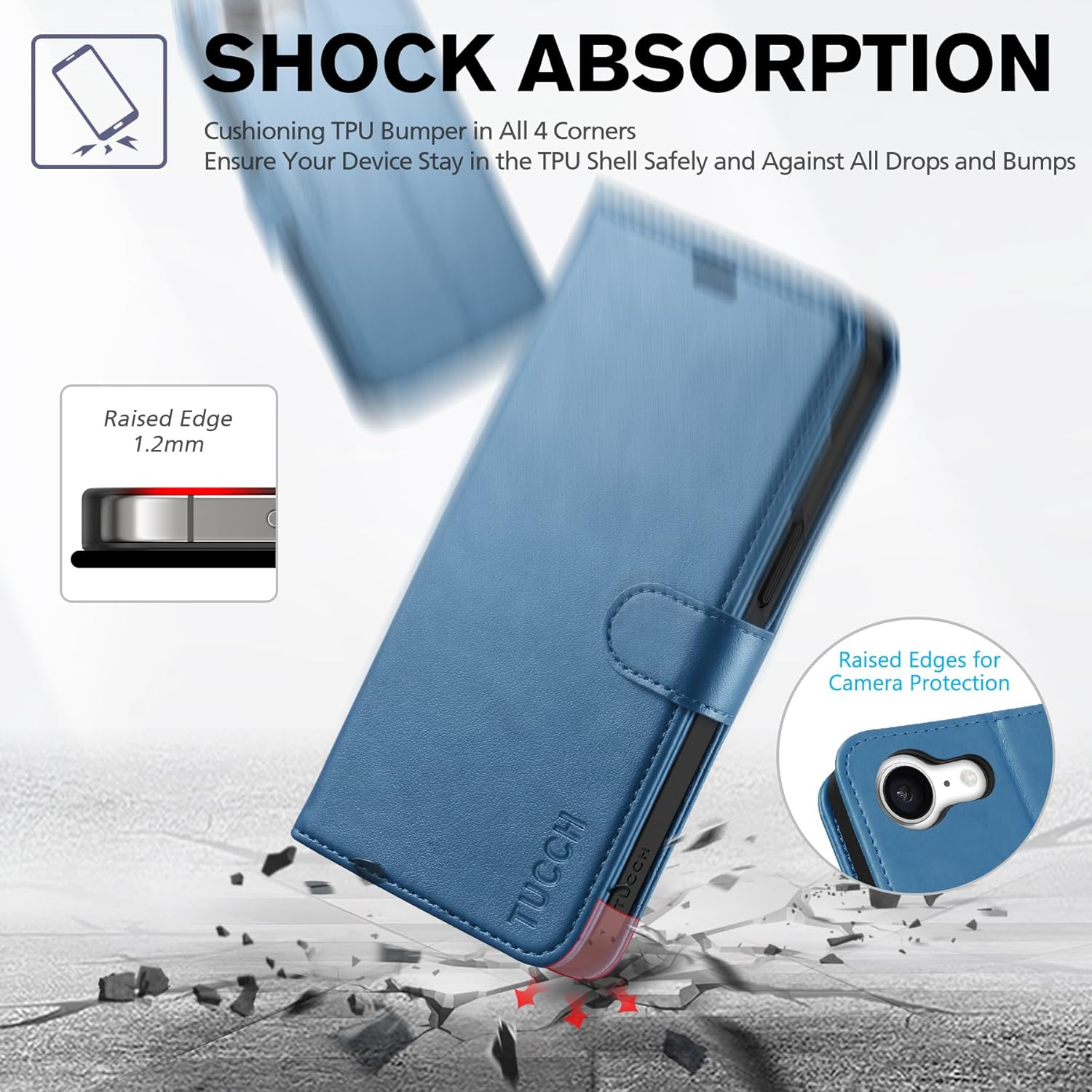 TUCCH Wallet Case for iPhone 17e, Case for iPhone 16e, Magnetic PU Leather Kickstand Flip Cover 4 Card Slot Shockproof TPU Inner Shell, [RFID Blocking] Folio Cover for iPhone 17e/16e 6.1", Light Blue