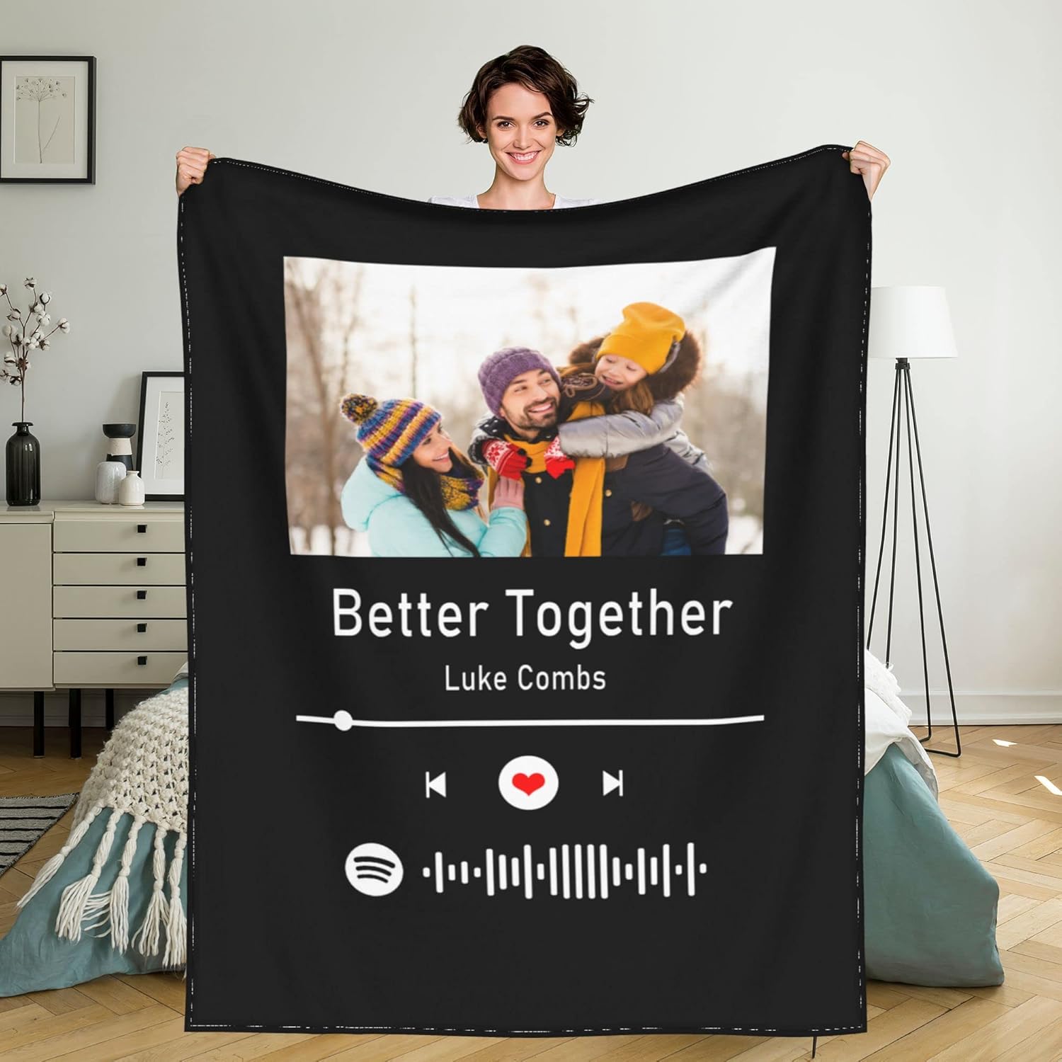 Personalized Custom Spotify Code Music Blanket with Photos Text, Customized Picture Throw Blankets for Couples Lover, Family, Friends Dog, Cat, Pet, Birthday Souvenirs Valentines Gifts 80"x60"
