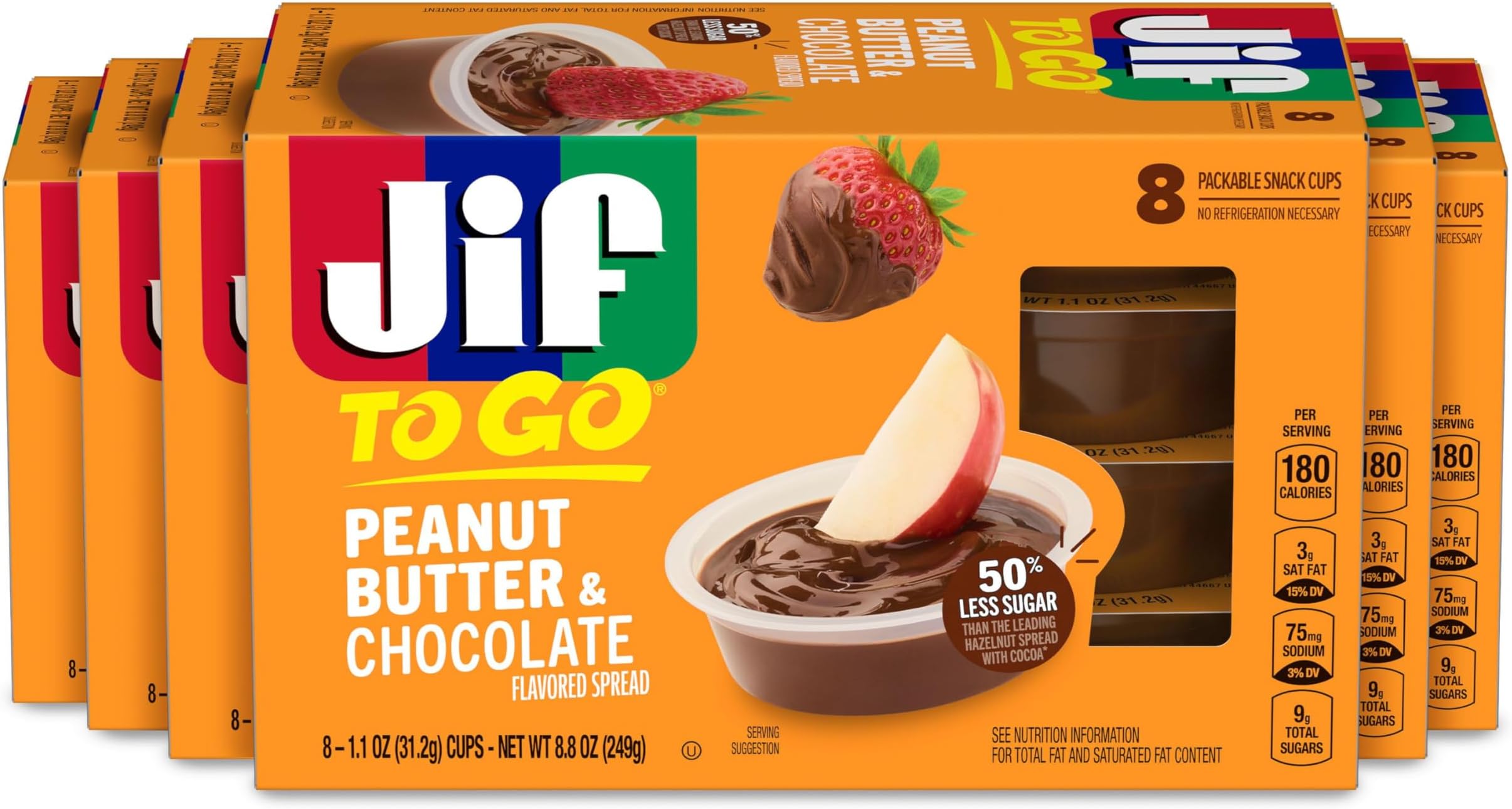 Jif To Go Peanut Butter & Chocolate Flavored Spread, 48 Single-Serve Cups, 1.1 Oz. Each