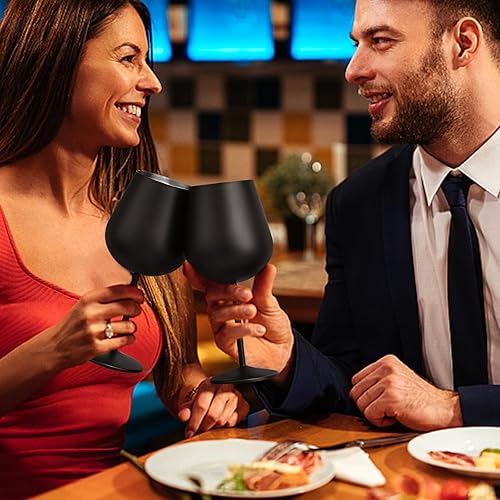 Miniatura 4 de LiqCool Juego de 2 copas de vino de acero inoxidable, copas de vino de metal de 21 onzas con decantador y tapón, vasos de tallo irrompibles