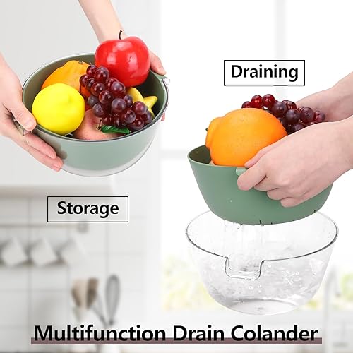 Miniatura 4 de Colador 2 en 1, juego de colador de drenaje desmontable para lavado, drenaje, almacenamiento, colador de doble capa con asas, juego de colador de