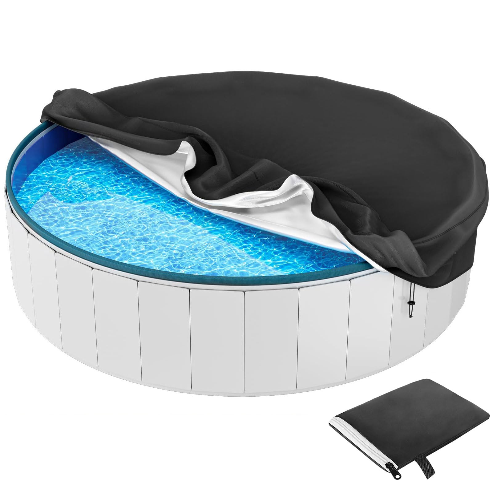 Solar Pool Covers for Inground Pools, Round Pool Cover for Above Ground Pools, Swimming Pool Cover,Cold and UV Resistant, Waterproof Dustproof and Durable,Black,10FT/120 x8