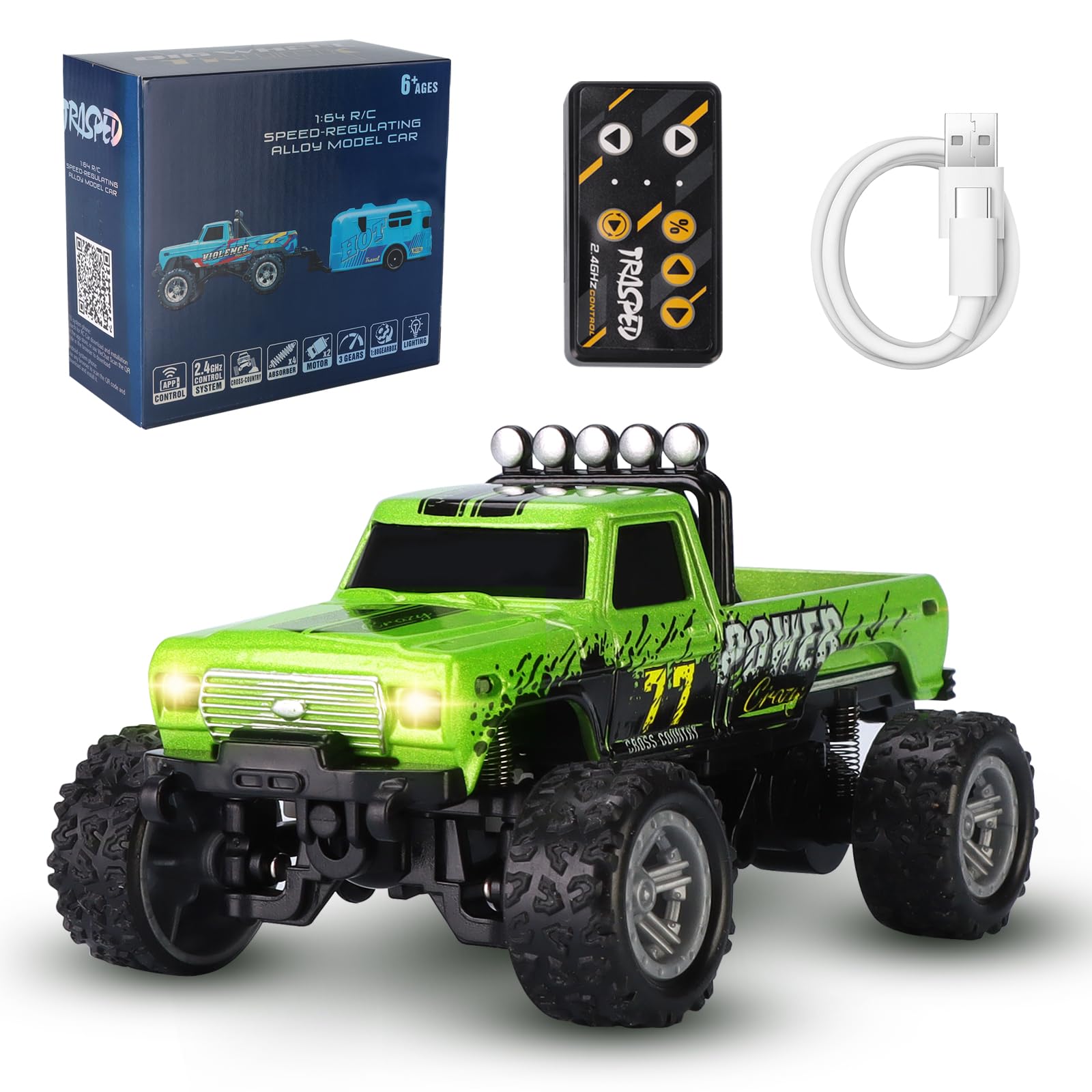 Mini RC Truck 1 64 Scale Monster Truck Remote Control Car with Lights 2 4Ghz Remote Control RC