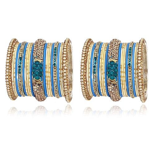 SANARA Beautiful Stones Work Charming Lac Kada Bangle Added Bangles Set for Women & Girls Jewellery (Firozi, 2.4)