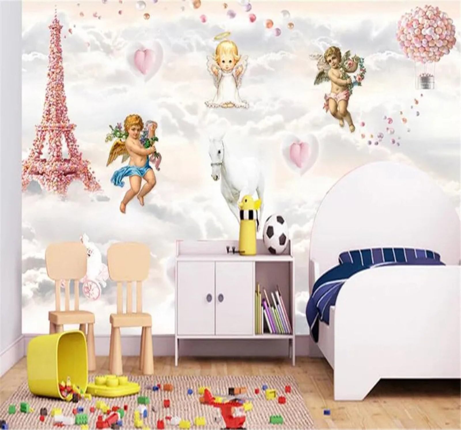 Tzxztt Beautiful Dreamy Angel Sky Balloons Modern 3D Wallpaper Premium Textured Silk Neutral Tones Material Ideal for Living Room Bedroom-200cm×140cm