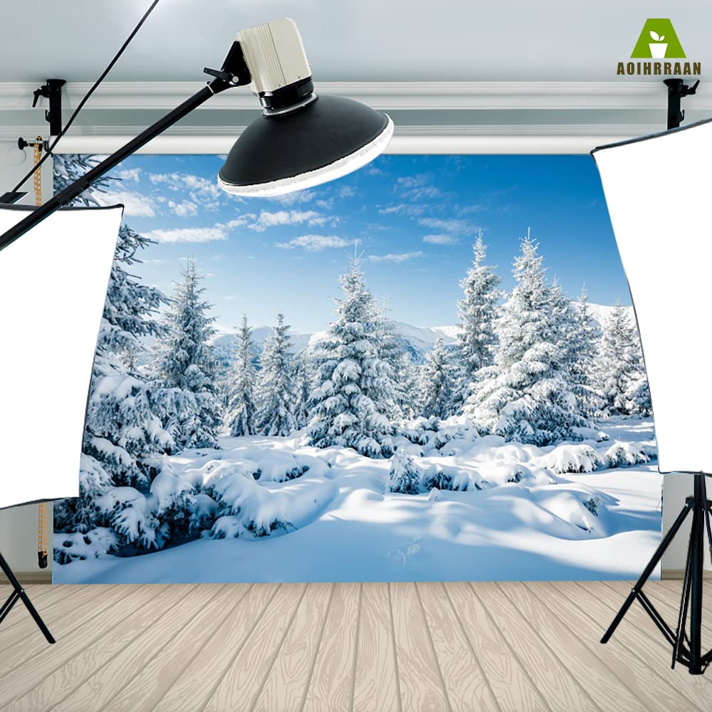 DASHAN Winter-Fotohintergrund – Schneelandschaft Mit Kiefern & Bokeh-Effekt, 3,6x2,4 M, Aus Polyester Für Studio Oder Party
