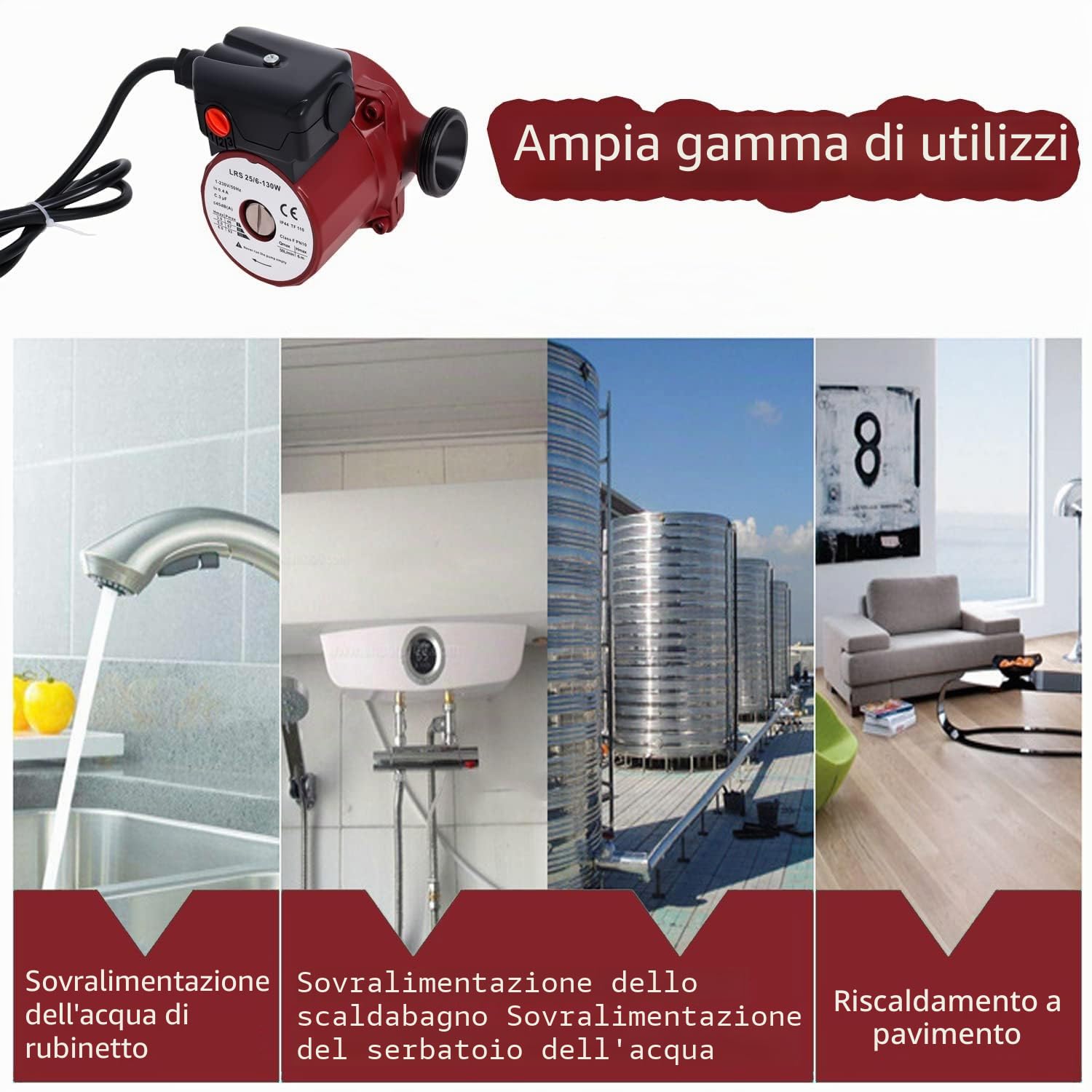Pompa di Circolazione Dell'acqua Calda LRS25/6-130, Pompe per Acqua Calda Domestica 46/67/93W Altezza Massima 6M da Poweka