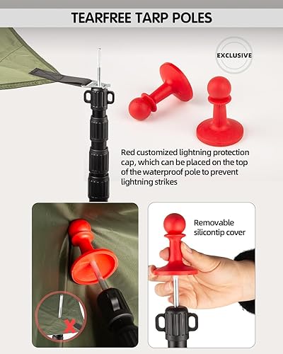 Vista 4 de Bastones de lona resistentes ajustables, AVOFOREST de aluminio para aviación de 2.65 m Postes de tienda de campaña se alargan y engrosan con tapa