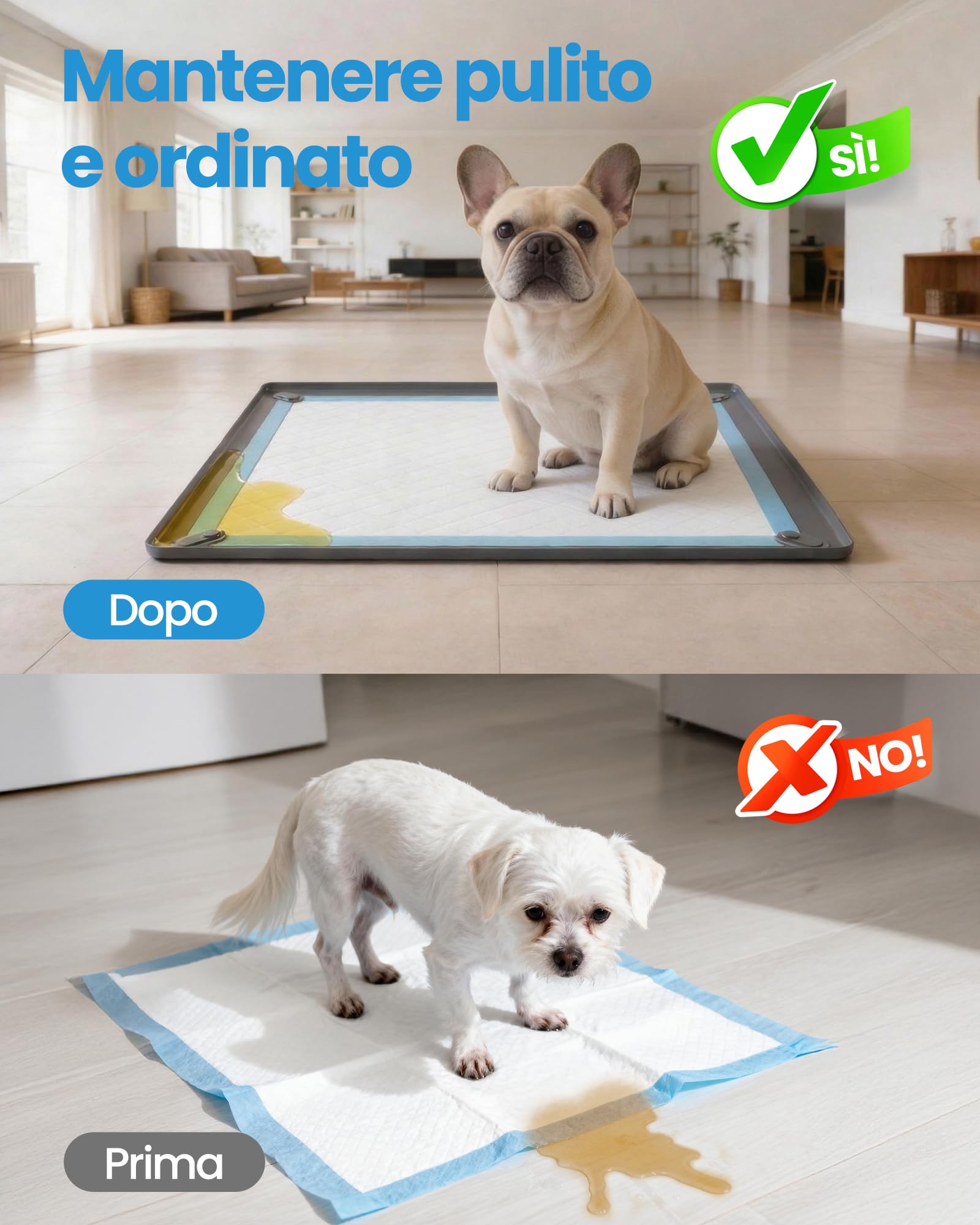 Kittyspout Vassoio Porta Traversine per Cani con 4 Clip Magnetiche – Base in Silicone Antiscivolo con Bordi Alti Antitrafilamento – Riutilizzabile per Cuccioli e Cani Anziani – 60 x 60 cm