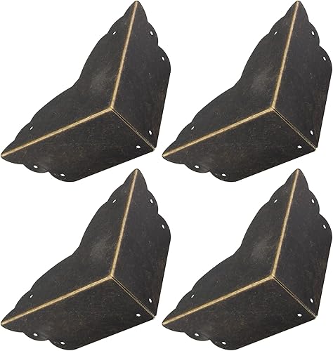 BokWin 4 protectores de esquina de metal para muebles, 2.76 x 2.76 x 1.18 pulgadas, cubiertas de esquina de seguridad de bronce antiguo, protector