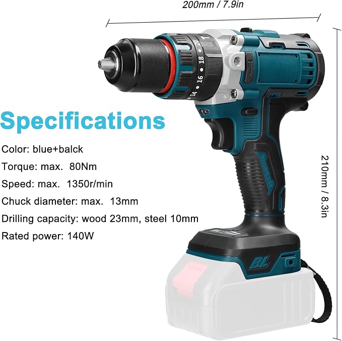 Taladro Eléctrico Inalámbrico KKnoon 13mm 80Nm 1350rpm miniatura 2