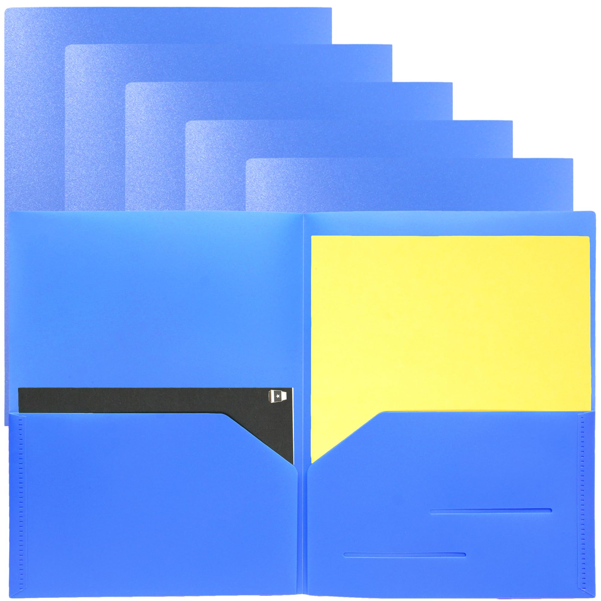 Youngever 6 Pack Heavy Duty Plastic Two Pocket Folders, Heavy Duty Plastic 2 Pocket Folder (Blue)