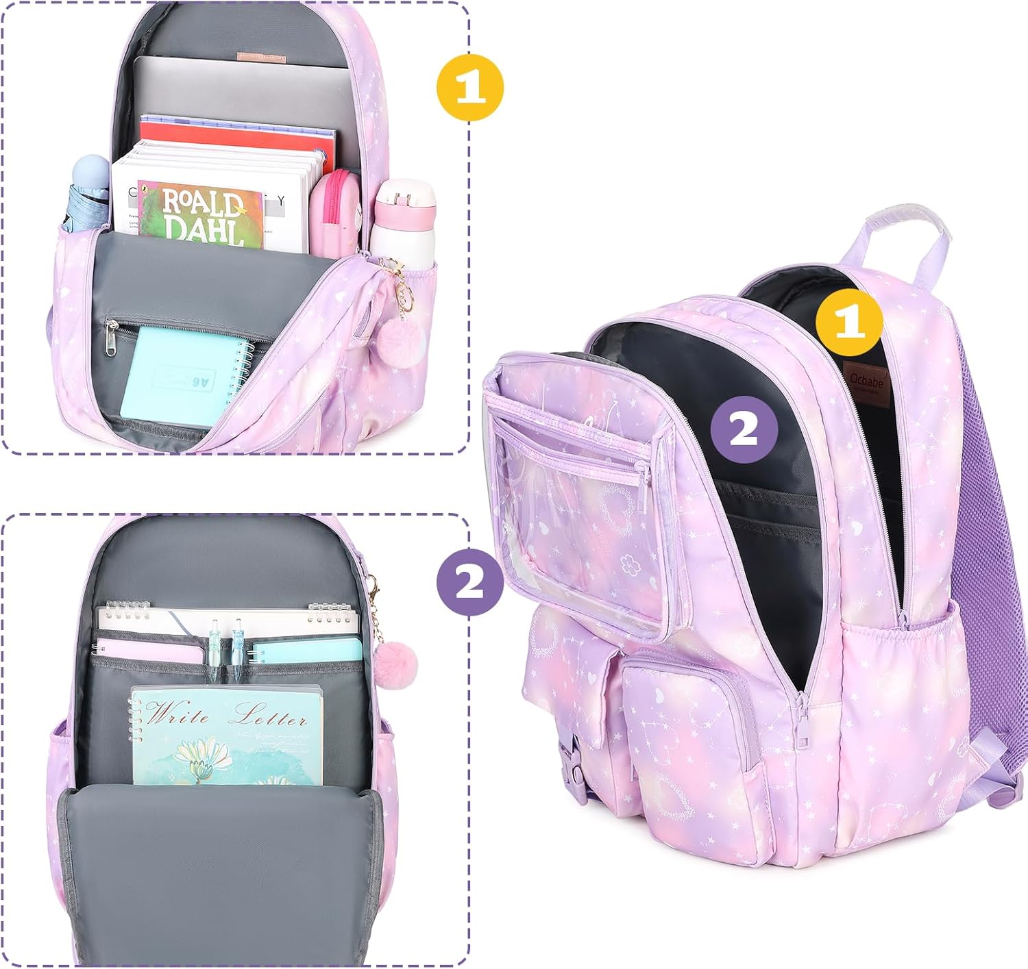 Teenager Backpack for Girls Bookbag College Middle High School Bag for Big Student Pastel Purple Pink SchoolBag Ita Bag - Image 4