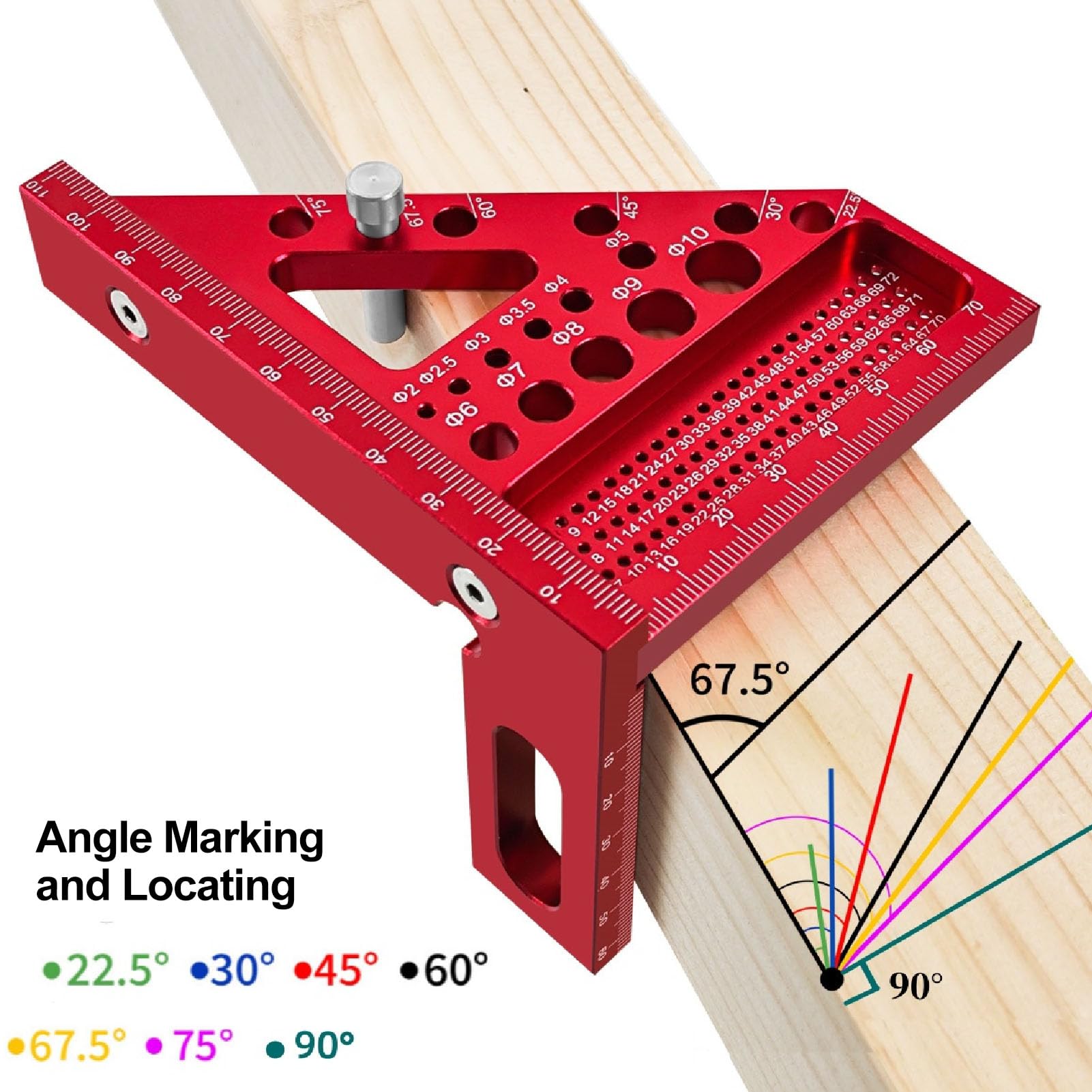 MRKU Righello di misurazione multiangolo 3D, Squadra Triangolare in Lega di Alluminio per la Lavorazione del Legno, goniometro per Linee di Disegno