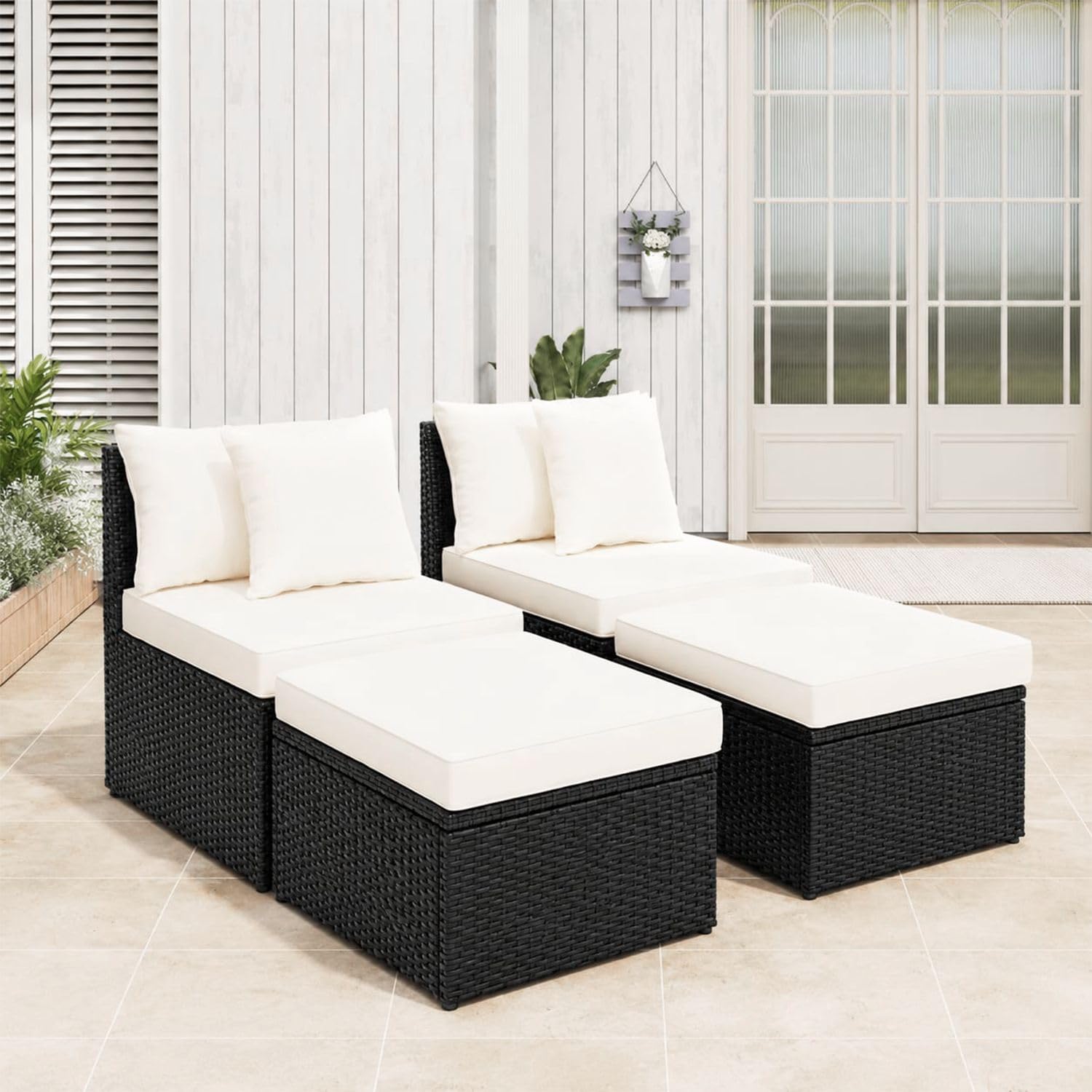 DEVOKO Wicker Outdoor Furniture Set, 4 PCS Patio Furniture Sets for Garden, Backyard, Lawn, Terrace, Balcony, Beach, Patio Loveseat (Black and Cream)