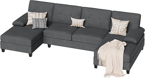 Miniatura 7 de Shintenchi Sofás seccionales para sala de estar, sofá seccional en forma de U con diván doble, juego de sofá moderno de 4 asientos para apartamento,