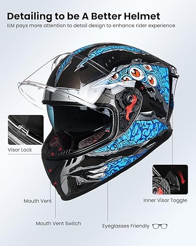 Miniatura 6 de ILM - Casco completo de motocicleta con Pinlock compatible con viseras y aletas transparentes y tintadas, casco para Street Bike y Motocross,