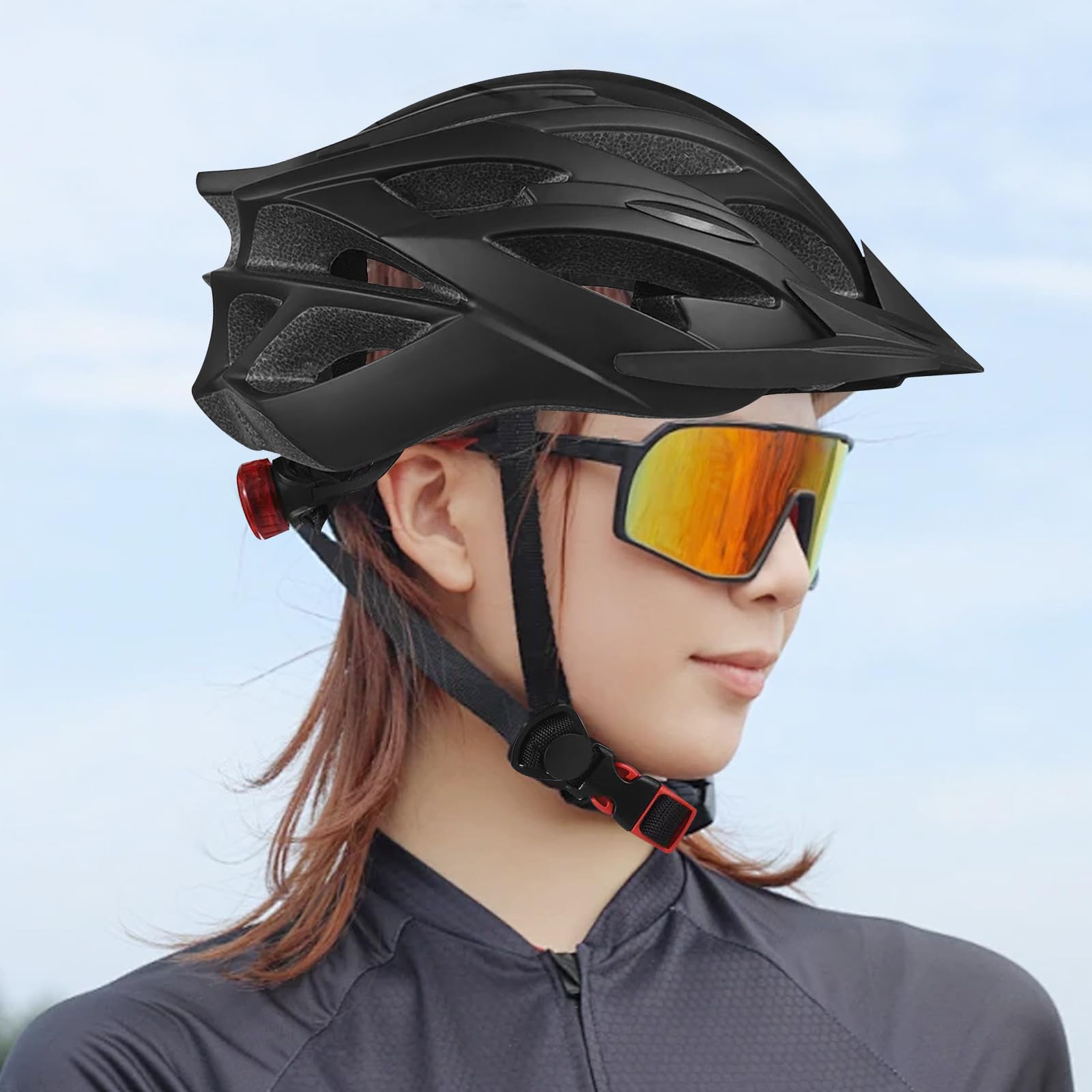 Casco de Bicicleta para Adultos con Luz Led, Negro, Policarbonato