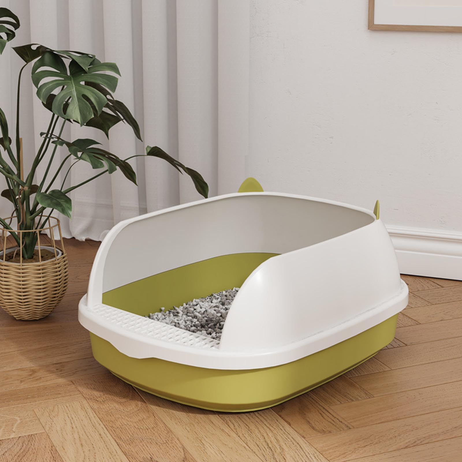 Katzenklo Semi Offene Katzenstreu Box mit Abnehmbarem Erhöhtem Rand Tragbarer Sandbehälter Anti Spritzen für Kätzchen Kleine Nagetiere Haushalte mit M, grünes L