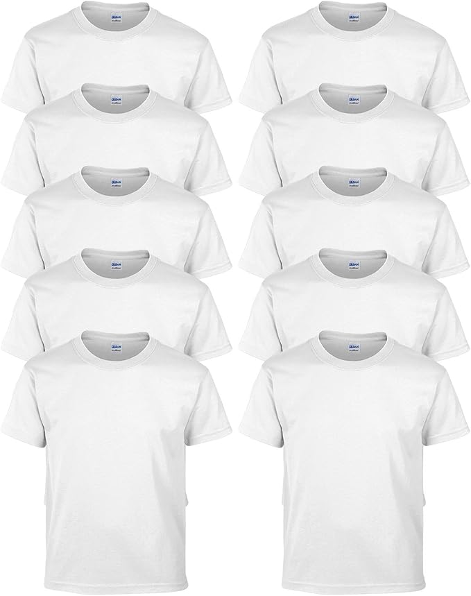 Gildan Poly Cotton Blend TShirt, White, Large. (Pack of 10) at Amazon