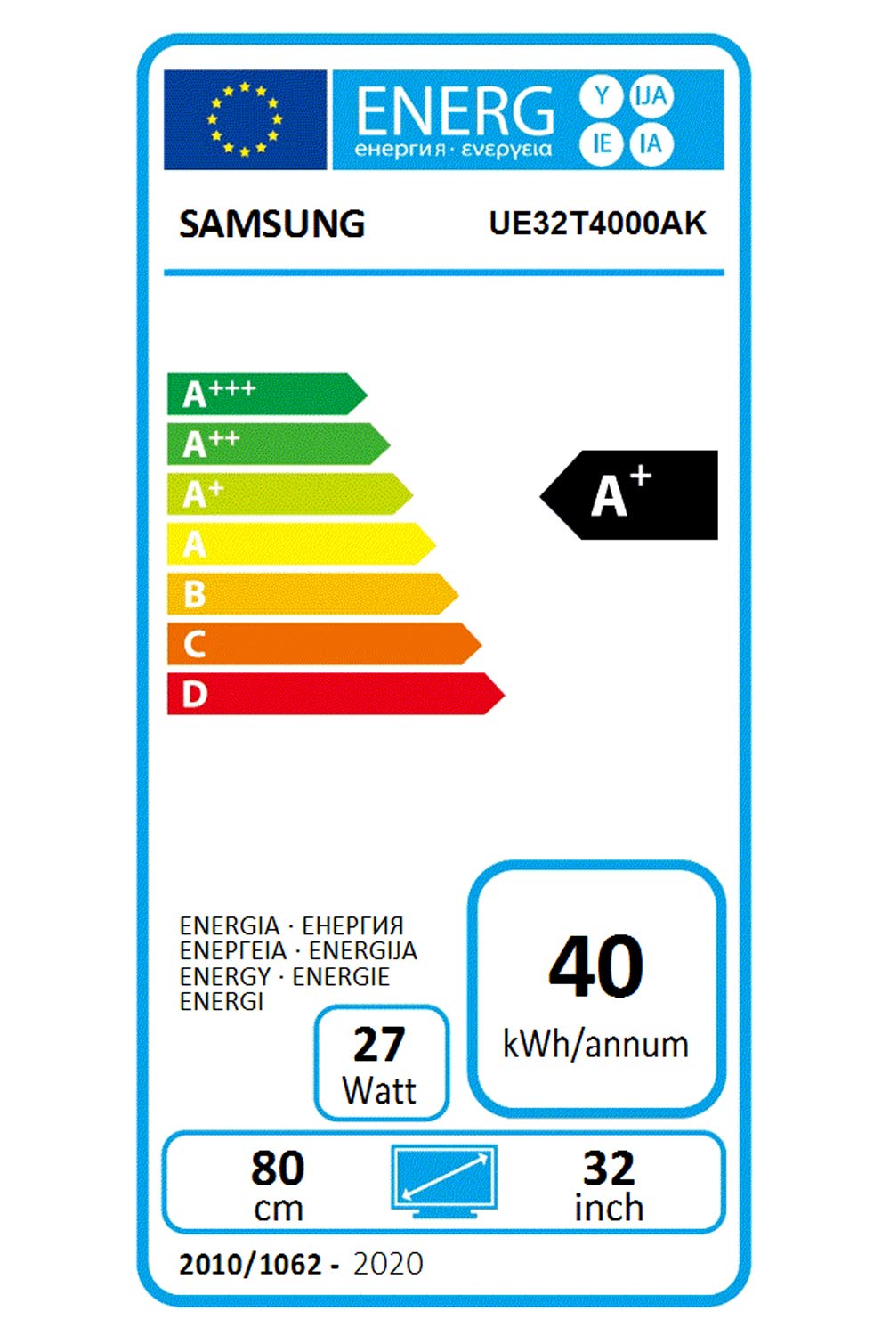 Samsung T4000 Tv 32”, Hd, Nero, 2020, ‎71.9 x 16.6 x 46.4 cm, 4 Kg