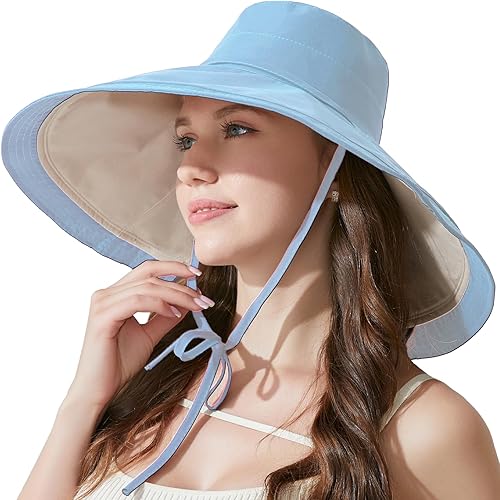Sombrero de sol de ala ancha de 7 pulgadas para mujer, sombrero grande plegable con protección UV, se puede llevar en ambos lados