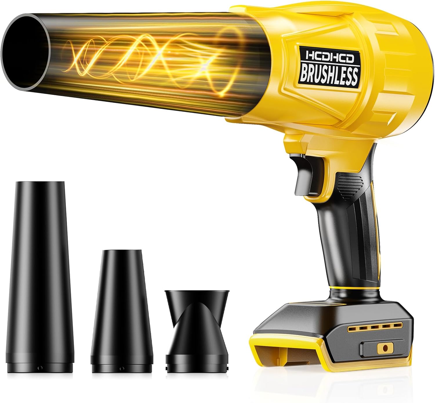 Cordless Leaf Blower for DeWALT 20V Battery,580000RPM Brushless Turbo Jet Blower with 3 Nozzles, Lightweight Handheld Blower for Patio, Lawn, Yard, Leaves, Dust, Garage & Snow Cleaning (No Battery) Yellow