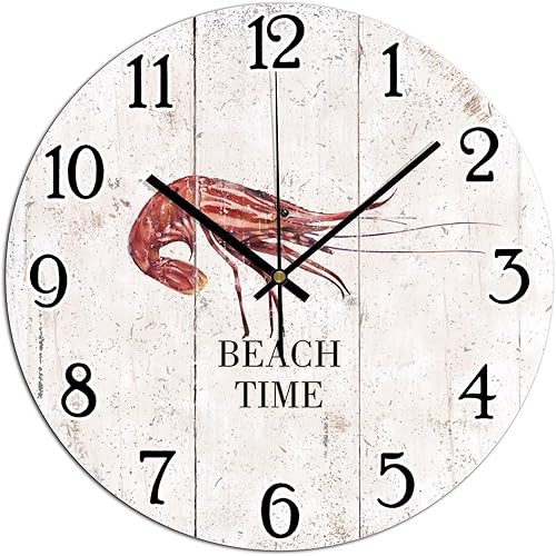 Miniatura 16 de Beach Time - Reloj de pared decorativo con diseño de estrella de mar, estilo shabby chic, retro, de 12 pulgadas, reloj redondo de cuarzo, funciona