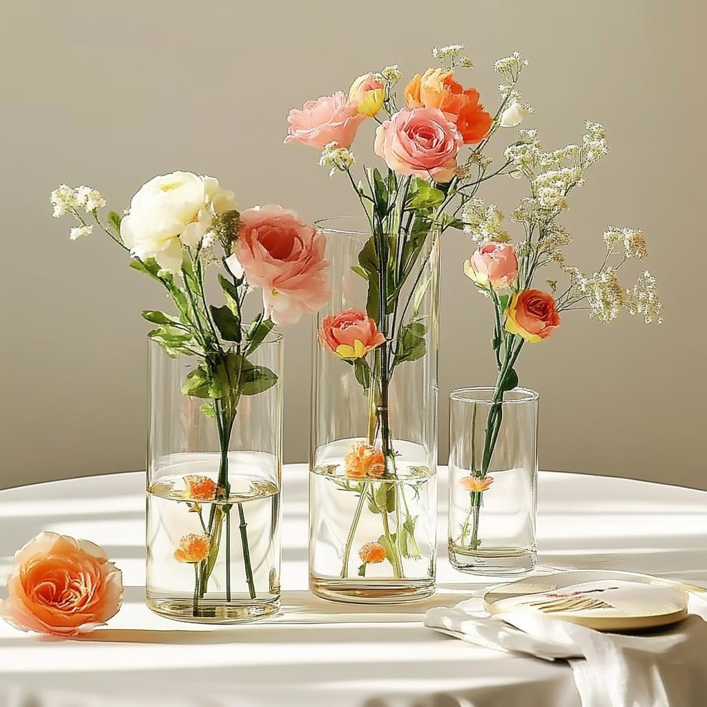 Glass Cylinder Vase Set of 18 for Centerpieces, 4,4.7,6 inch Tall Clear Vase Bulk Floating Candle Holder for Wedding Table Home Décor and Party - Image 4