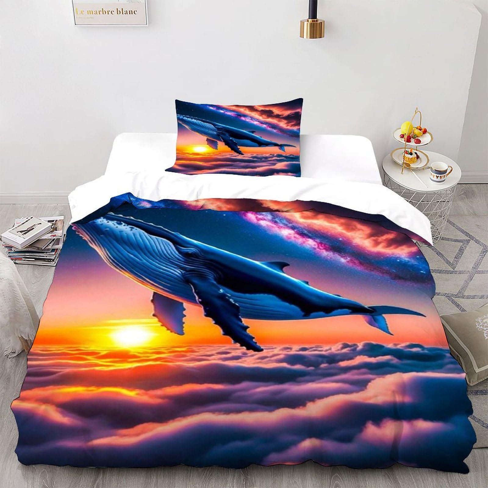 Linge de lit animaux marins facile à laver et sans repassage pour lit une personne