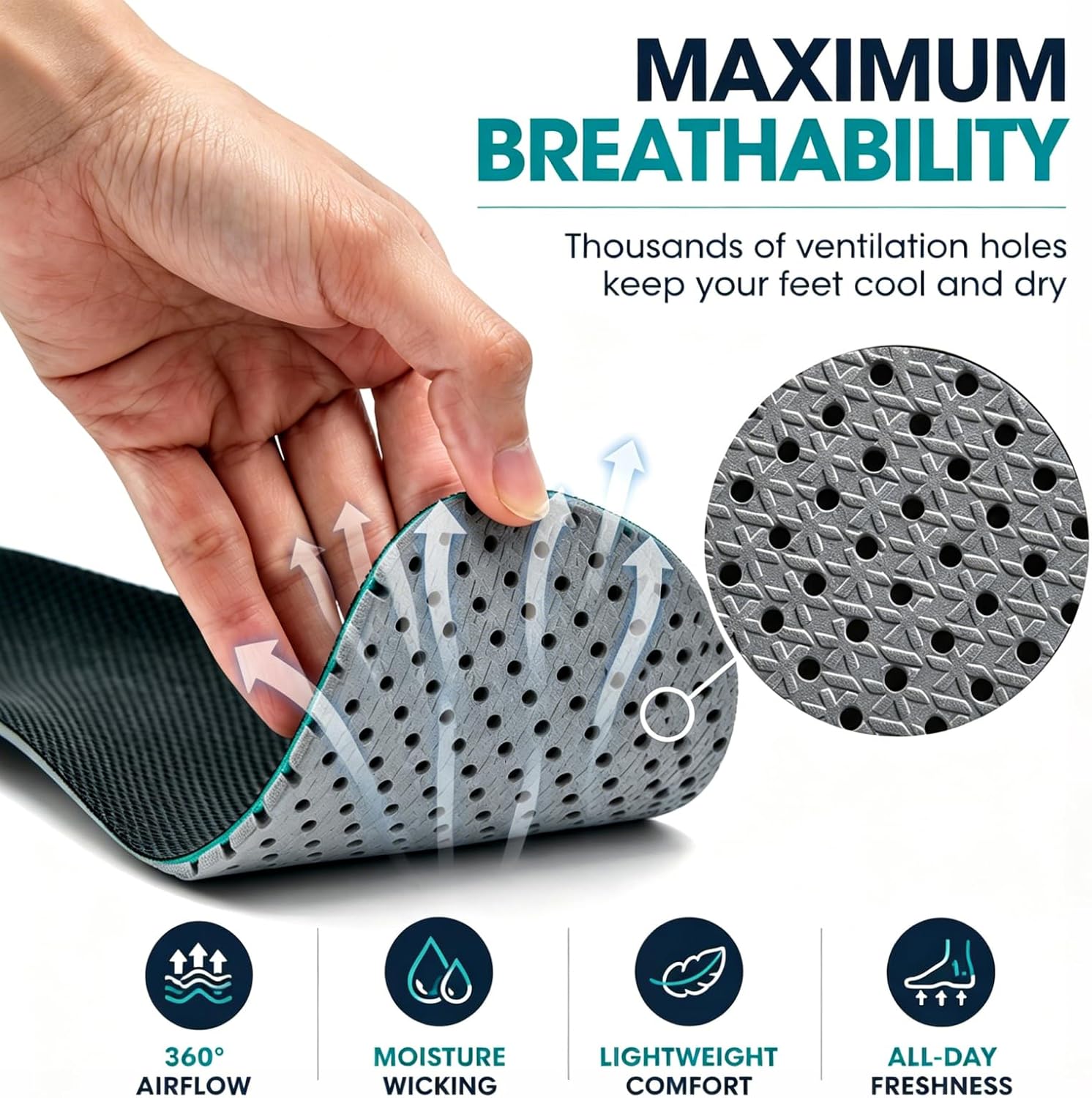 Knixmax Men's Sport Shoe Insoles, Comfort Thin Cushioning Sneaker Inserts for Men, Breathable Replacement Innersoles for Running Shoes, Loafers, Walking Shoe Liners Black EU 44