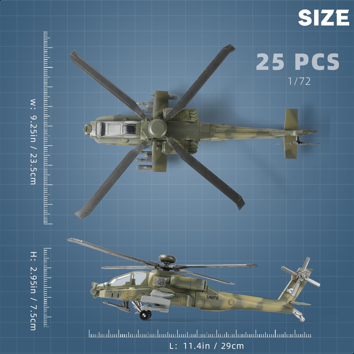 SEBUNAS 1:72 Scale AH-64 Army Helicopter Model Kit Plastic Toy Assembly Military Helicopter Model Collection or Gift for Adults and Kids (25 Pieces) - Image 2