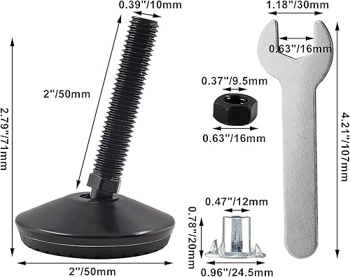 Miniatura 2 de Hordion Juego de 4 pies niveladores ajustables, ajustadores de altura resistentes, pies niveladores de muebles para silla de mesa de gabinete, patas