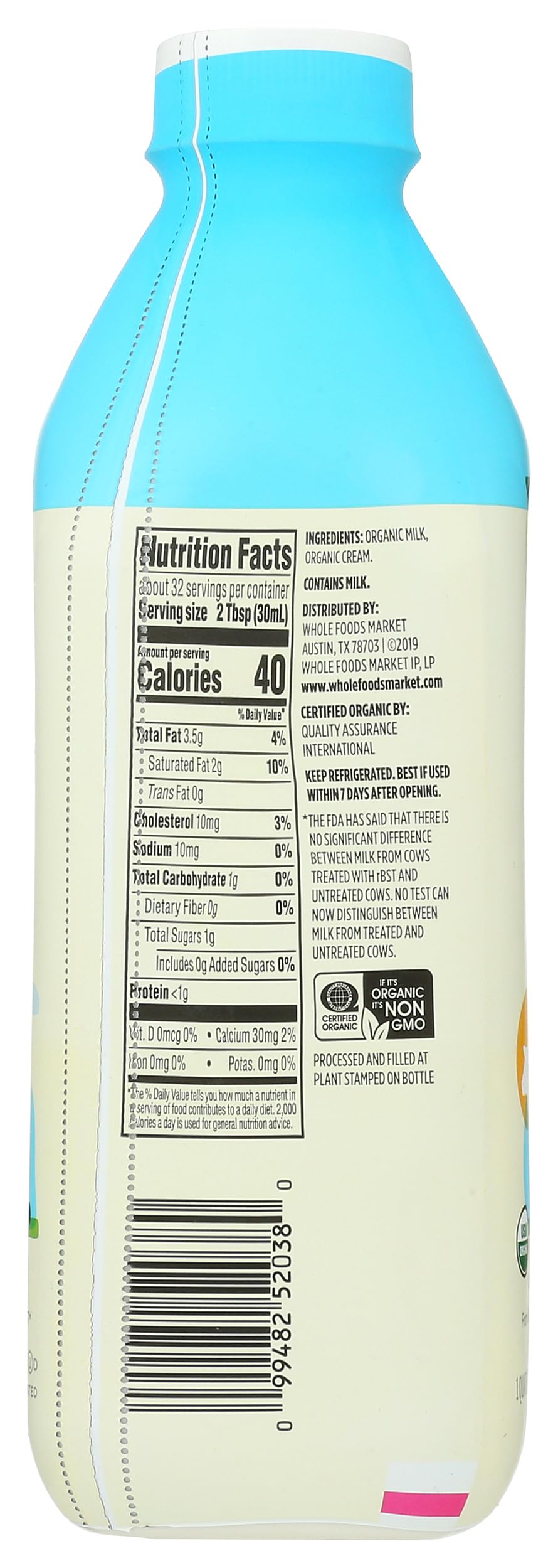 365 by Whole Foods Market Organic Half and Half 1 QT — view 2