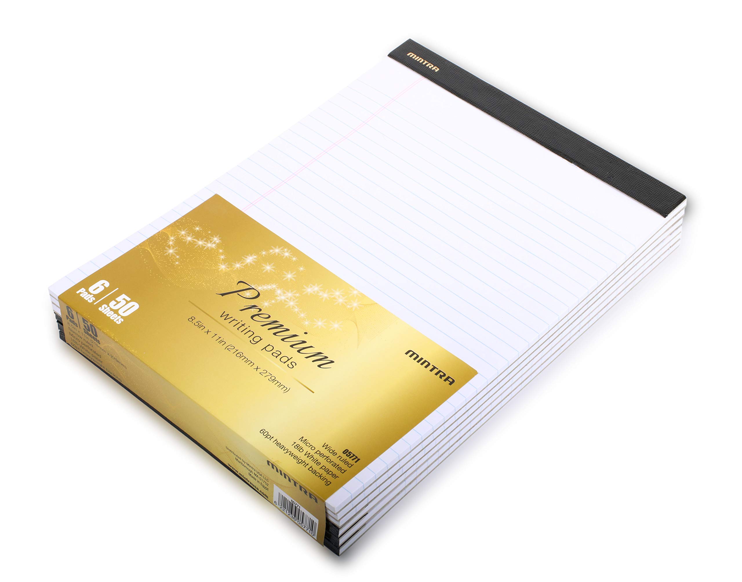 Mintra Office Podkładki prawne (PREMIUM BIAŁE 6 szt., 21,6 cm x 28 cm, szerokie w linę)) - papier ciężki, 50 arkuszy w notatniku, mikroperforowana podkładka do pisania, papier do notebooka do szkoły,