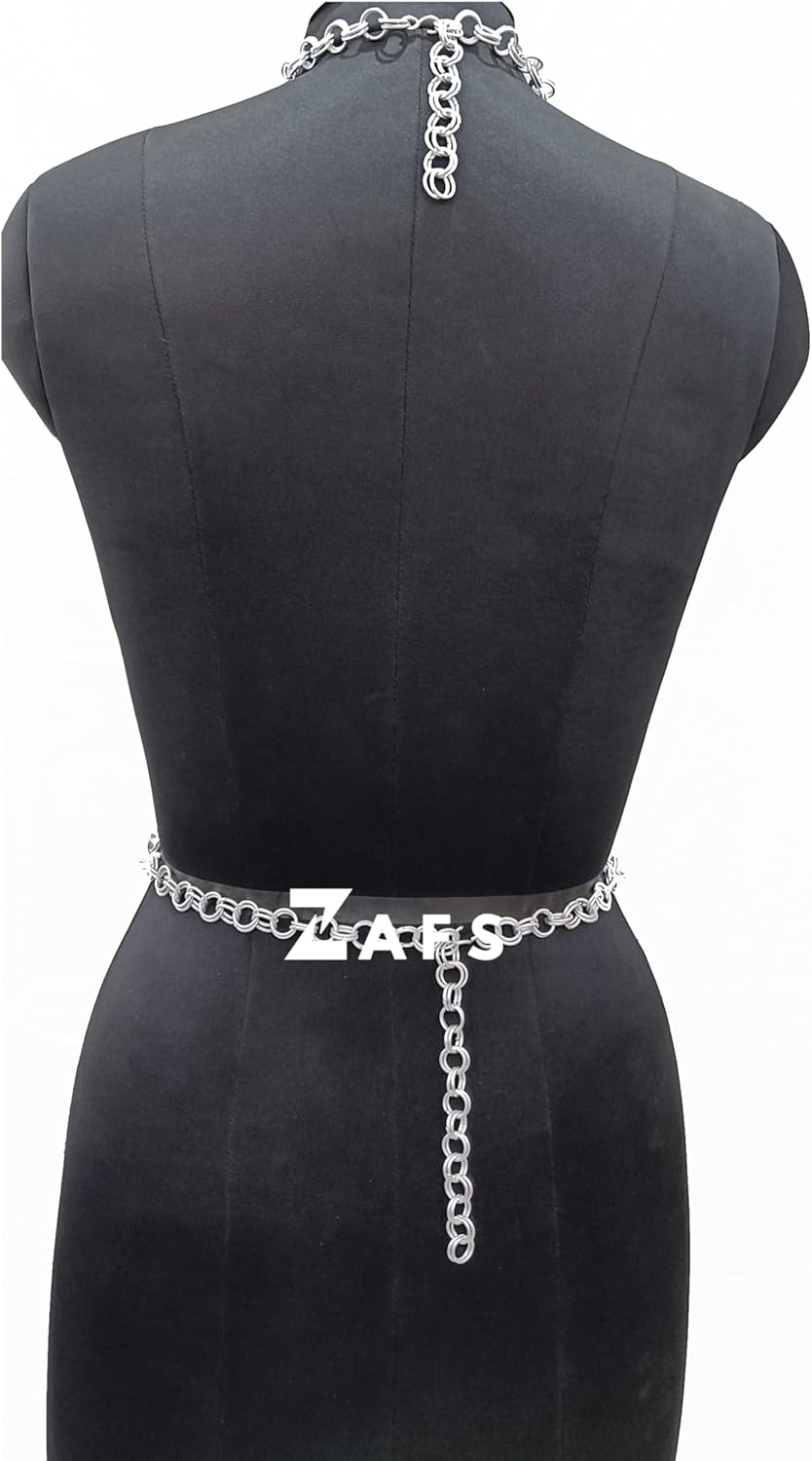 Chain Mail Sexy Triangle Bra Aluminum Butted Ring Fantasy Bra for Women's and Girls Medieval Re-Enactment Fair Halloween