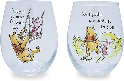 Winnie The Pooh - Juego de copas de vino sin tallo con texto en forma de lágrima de Disney, vaso para mimosas, cócteles, cada uno tiene capacidad